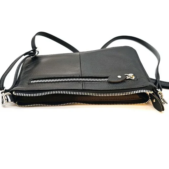 Beren Black Quilted Leather Crossbody Purse Clutch – Small Organizer Bag - Picture 3 of 9